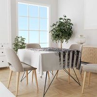 White tablecloth with distressed American bald eagle graphic and black stripe-style accents