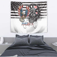 American bald eagle darts tapestry with dartboard, eagle wings, and grunge stripe design