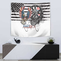 American bald eagle darts tapestry with centered dartboard and grunge American flag stripes