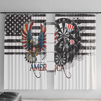 Patriotic window curtain set with distressed eagle and dart-themed American graphics