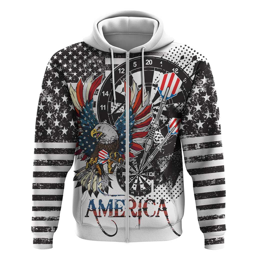 USA Darts Zip Hoodie American Bald Eagle with Grunge Style - Wonder Print Shop