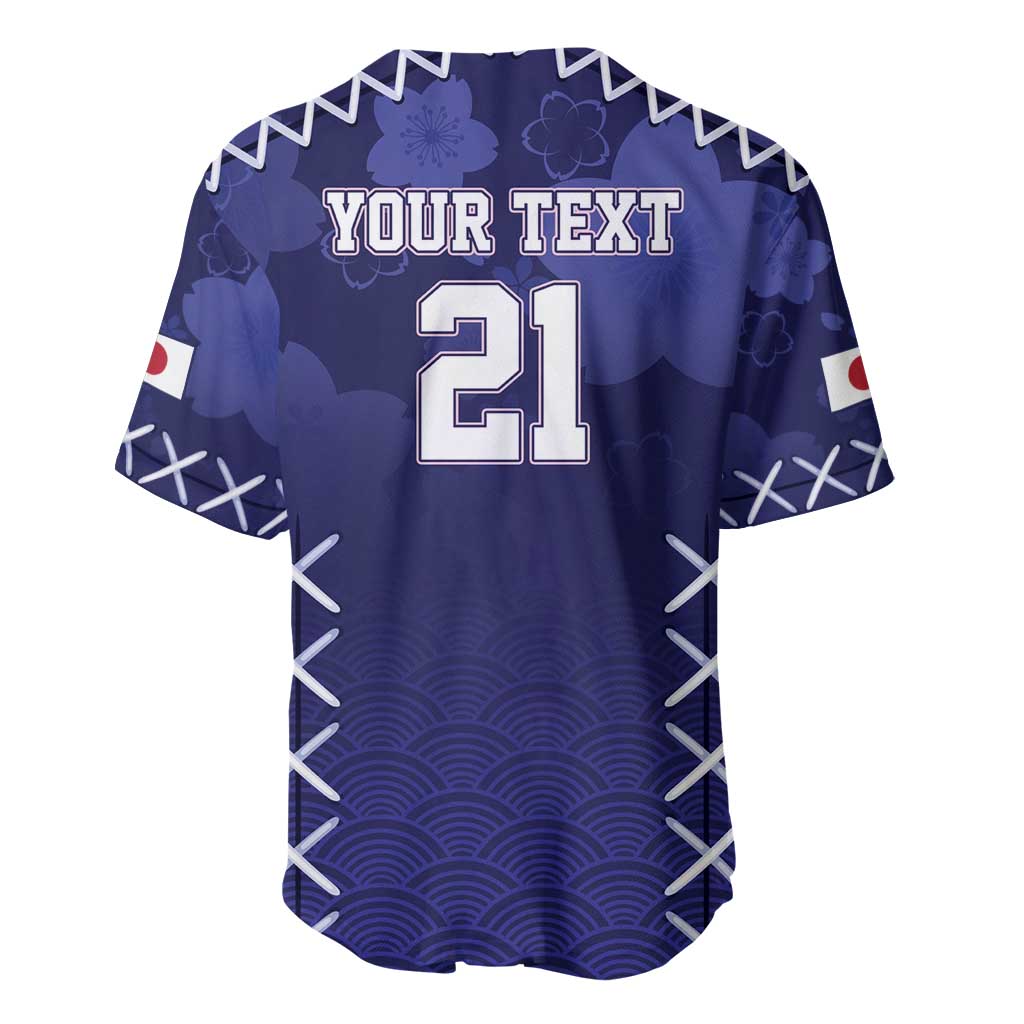 Blue baseball jersey back with YOUR TEXT 21 and wave pattern across the lower half