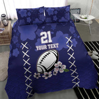 Blue duvet cover with '21' football graphic, floral wave pattern, and 2 pillowcases