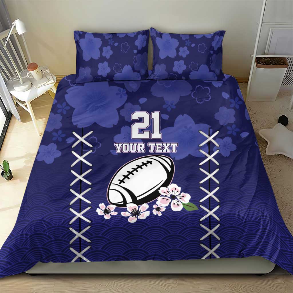 Blue bedding set with '21' football graphic and floral wave pattern, featuring 2 pillowcases