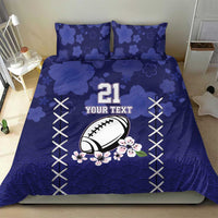 Blue bedding set with '21' football graphic and floral wave pattern, featuring 2 pillowcases
