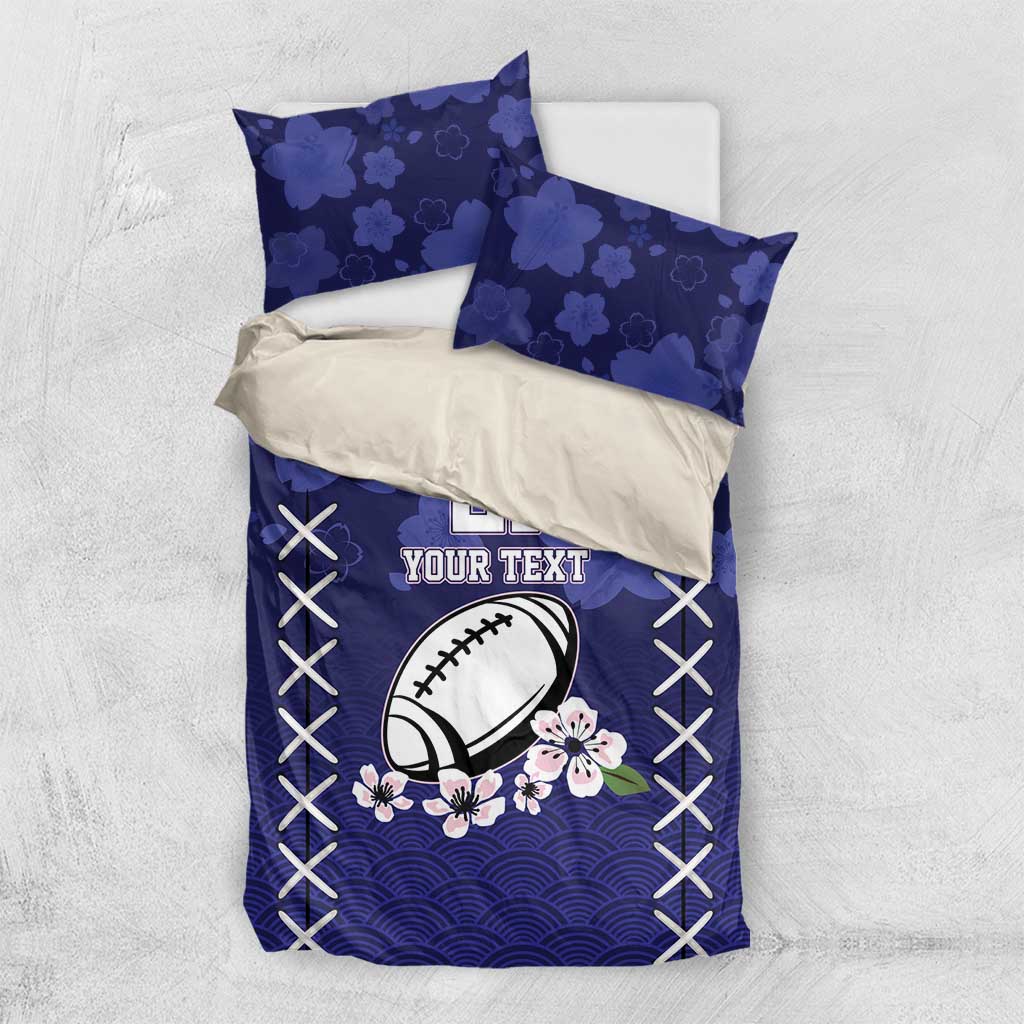 Blue bedding set with '21' football graphic, floral wave pattern, and 2 pillowcases