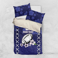 Blue bedding set with '21' football graphic, floral wave pattern, and 2 pillowcases