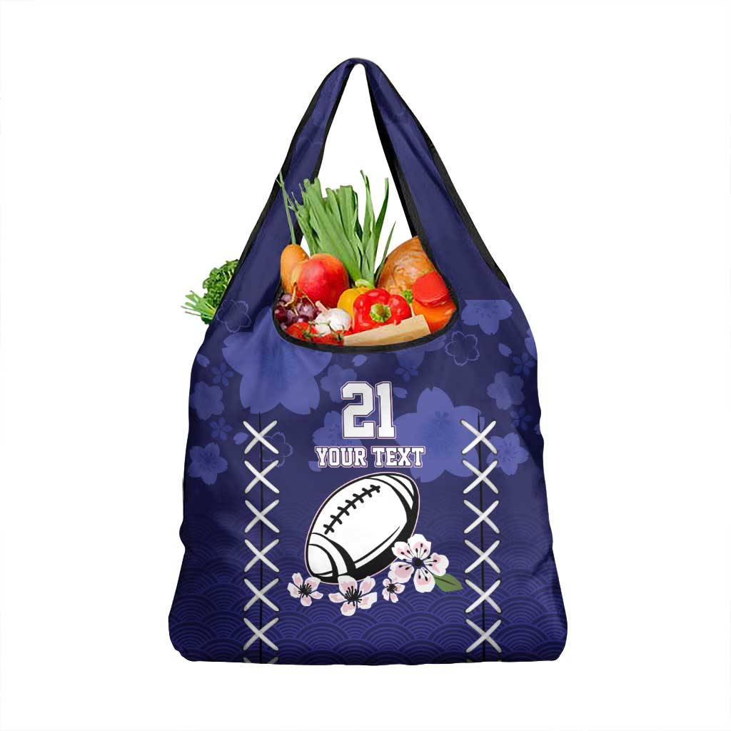 Custom Japan Rugby Pacific Grocery Bag Sakuras Rising Sun with Polynesian Pattern