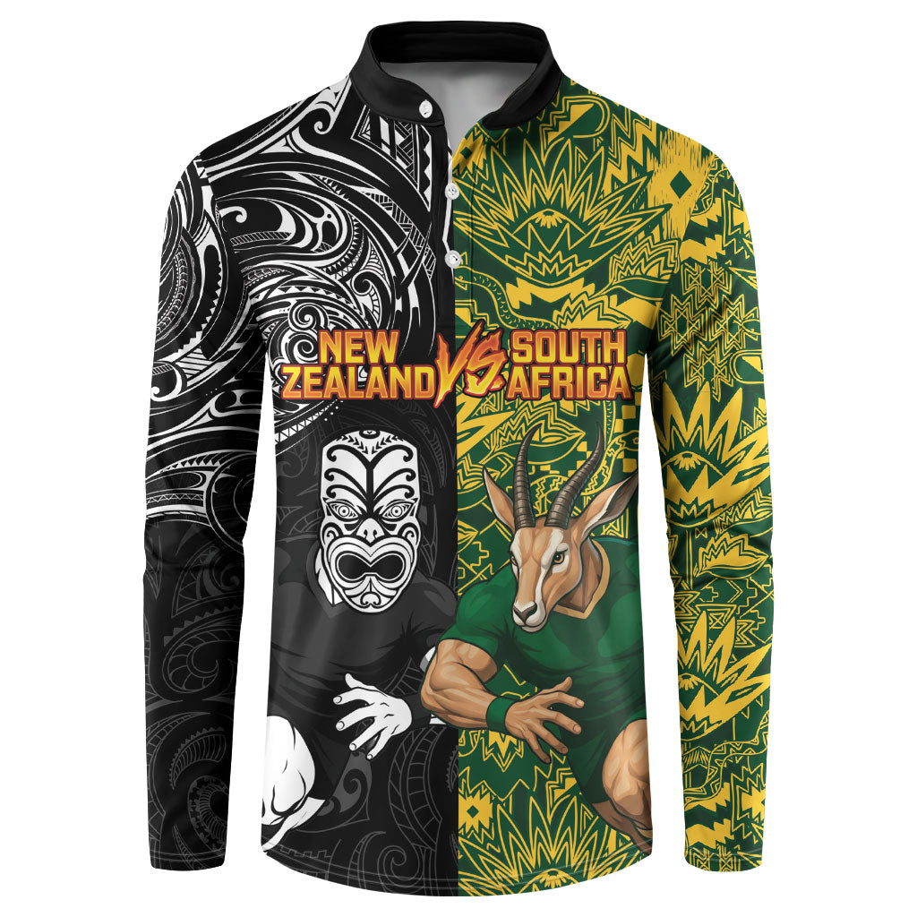 Custom South Africa vs New Zealand Button Sweatshirt Rugby se Grootste Wedywering Two Nations One Battle