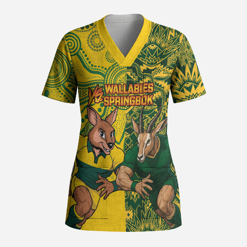 Custom South Africa vs Australia Scrub Top Springboks Wallabies Two Nations One Battle