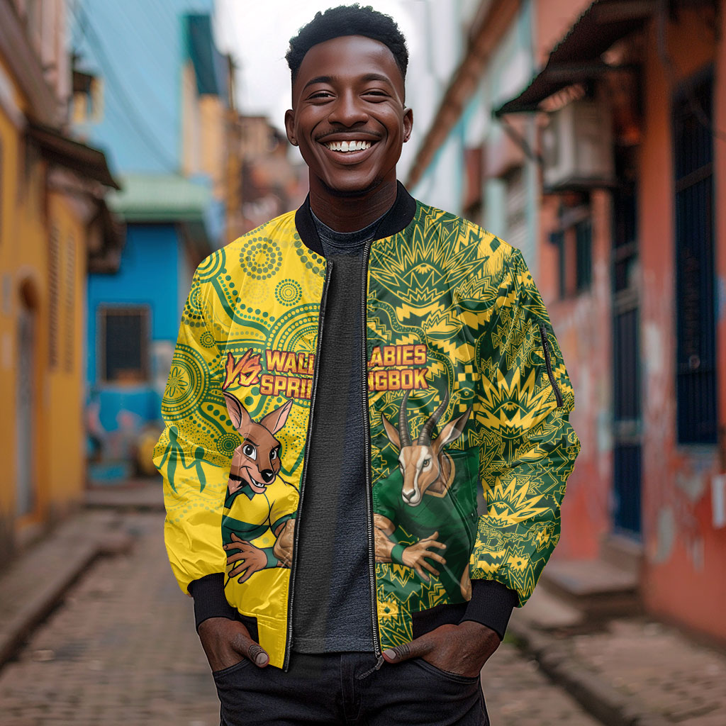 Custom South Africa vs Australia Sleeve Zip Bomber Jacket Springboks Wallabies Two Nations One Battle