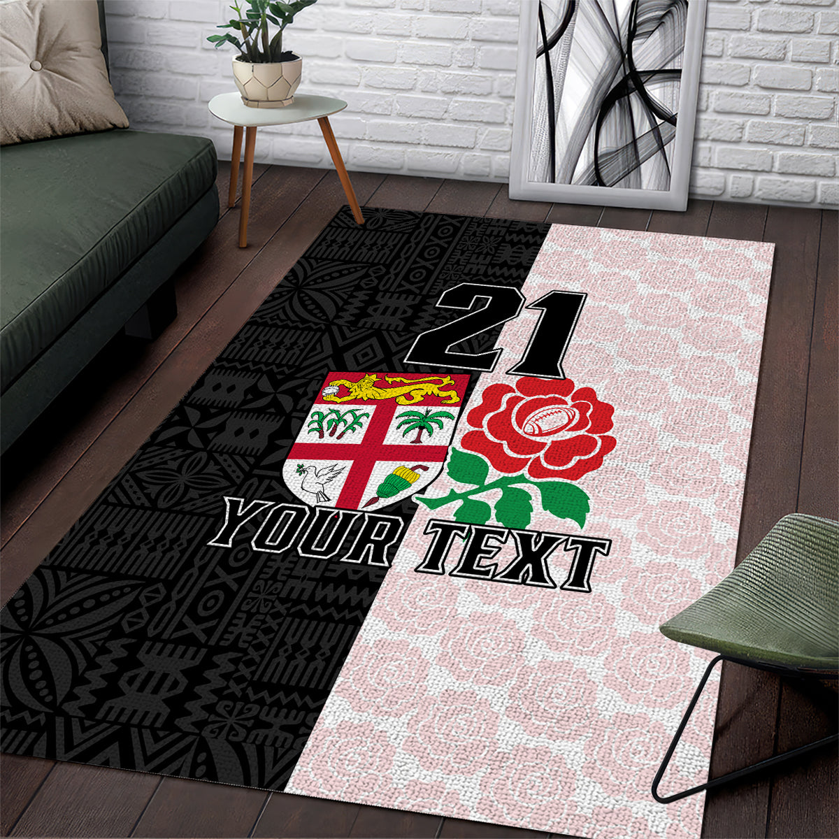 Custom Fiji England Rugby Area Rug Tapa Pattern and Rose Flower World Cup 2023 LT9 - Wonder Print Shop