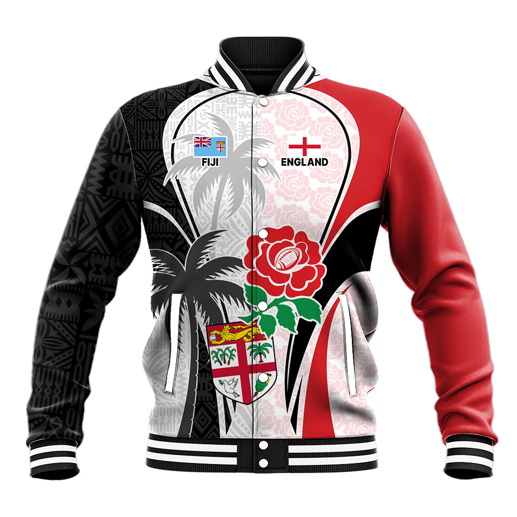 Custom Fiji England Rugby Baseball Jacket Tapa Pattern and Rose Flower World Cup 2023 LT9 - Wonder Print Shop