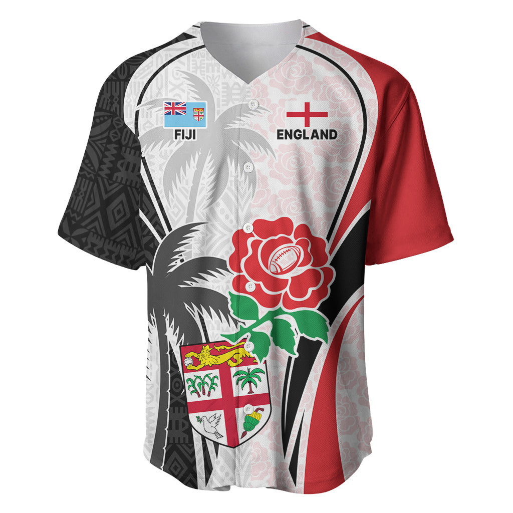 Custom Fiji England Rugby Baseball Jersey Tapa Pattern and Rose Flower World Cup 2023 LT9 - Wonder Print Shop