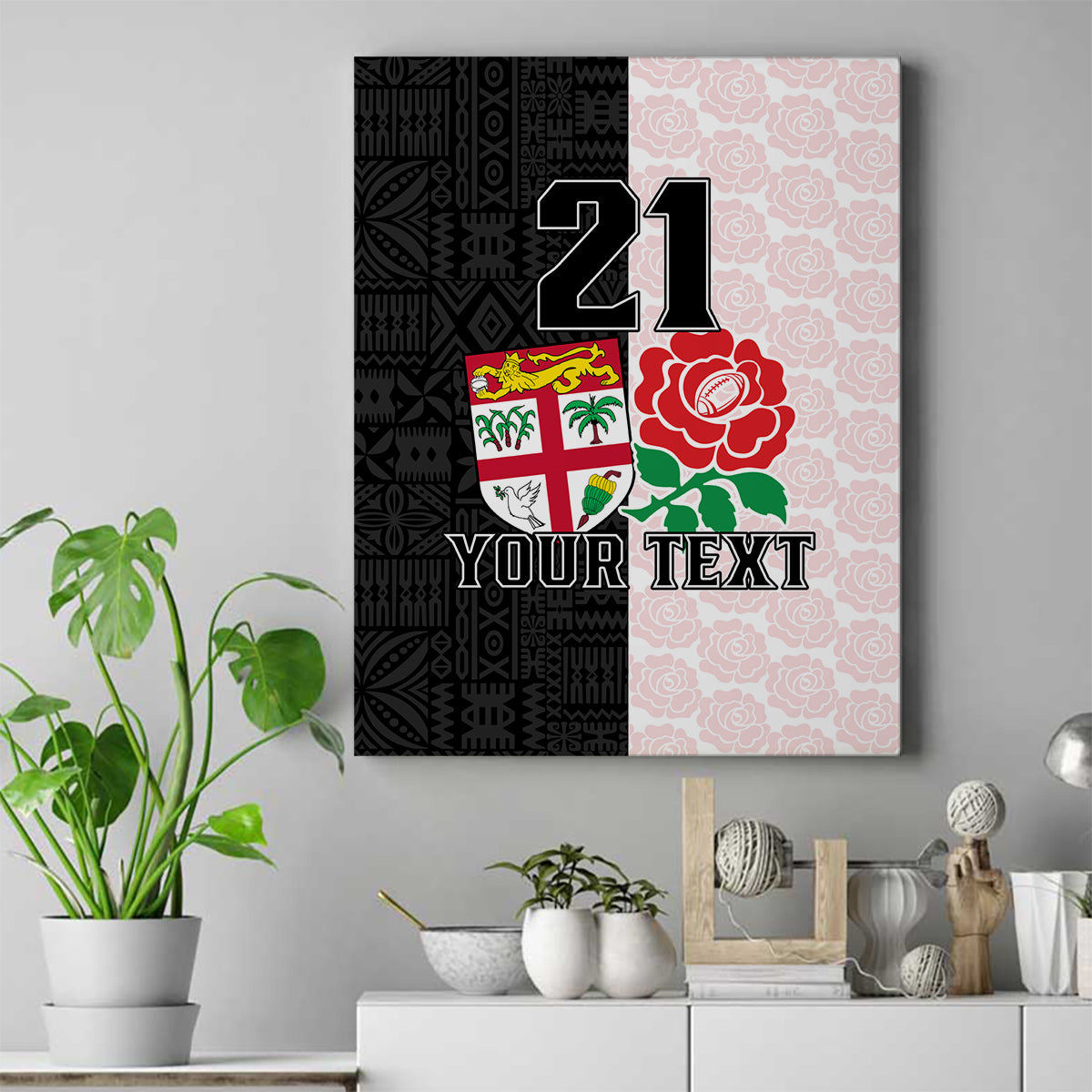 Custom Fiji England Rugby Canvas Wall Art Tapa Pattern and Rose Flower World Cup 2023 LT9 - Wonder Print Shop