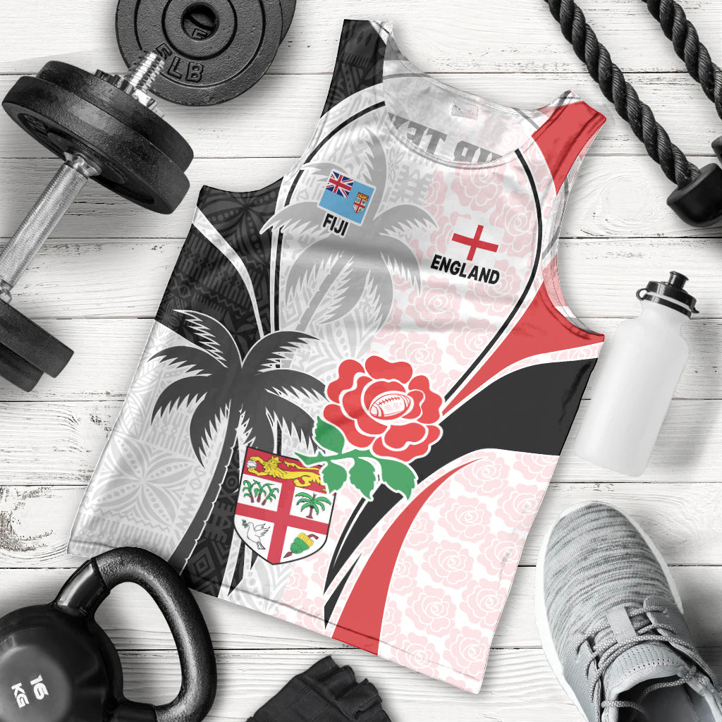 Custom Fiji England Rugby Men Tank Top Tapa Pattern and Rose Flower World Cup 2023 - Wonder Print Shop