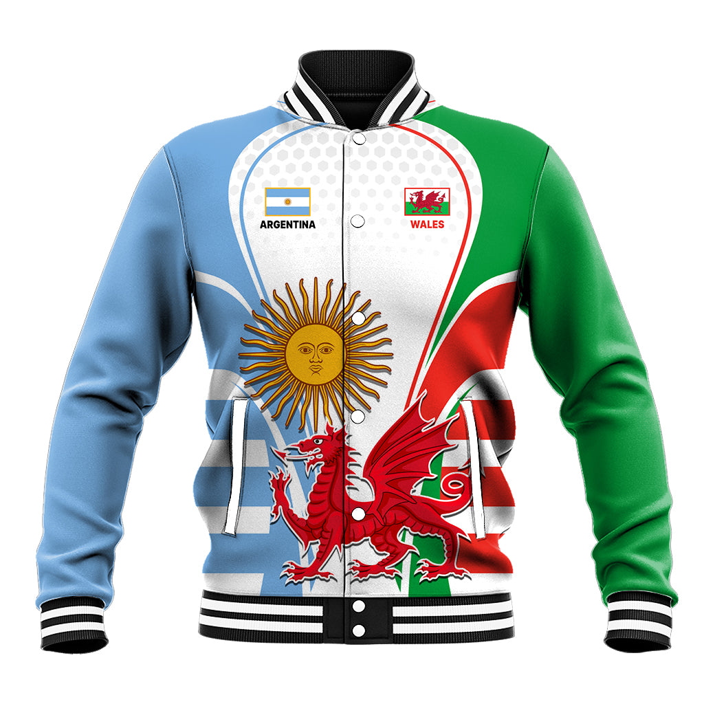 Wales Argentina Rugby Baseball Jacket The Welsh Dragon and Sol De Mayo World Cup 2023 LT9 - Wonder Print Shop