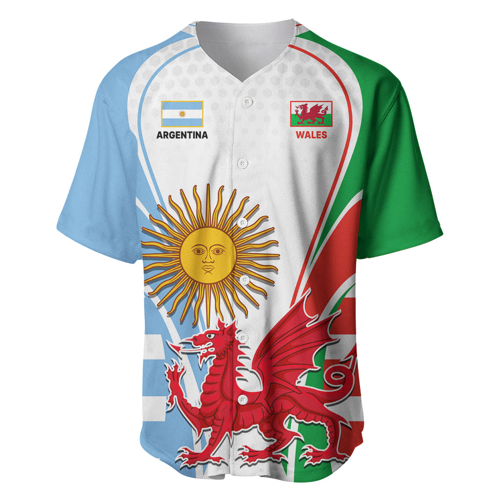 Wales Argentina Rugby Baseball Jersey The Welsh Dragon and Sol De Mayo World Cup 2023 LT9 - Wonder Print Shop