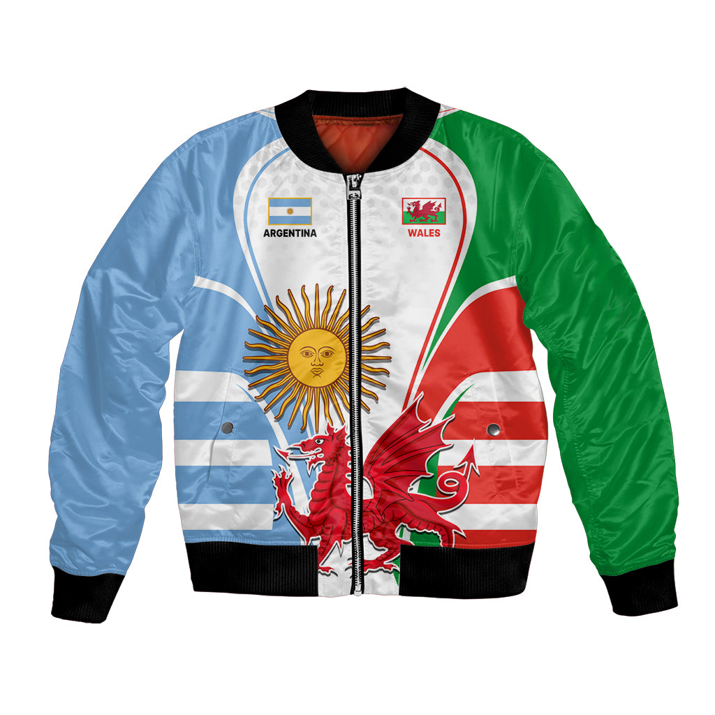 Wales Argentina Rugby Bomber Jacket The Welsh Dragon and Sol De Mayo World Cup 2023 LT9 - Wonder Print Shop