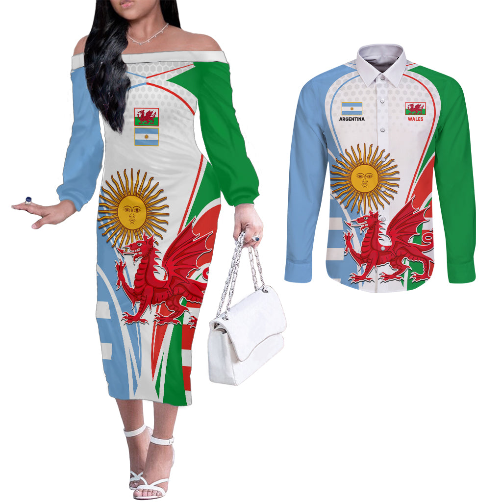 wales-argentina-rugby-couples-matching-off-the-shoulder-long-sleeve-dress-and-long-sleeve-button-shirts-the-welsh-dragon-and-sol-de-mayo-world-cup-2023