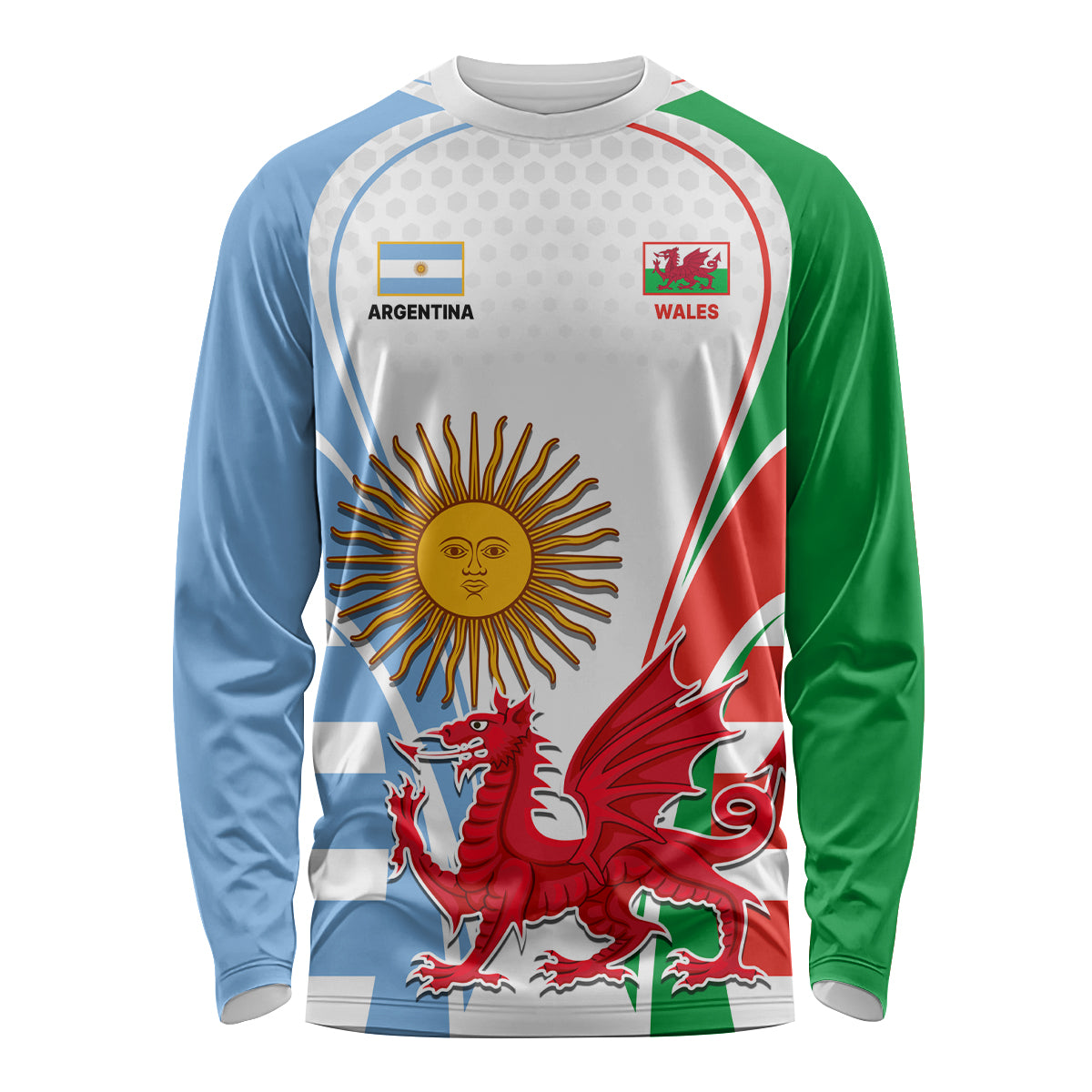 Wales Argentina Rugby Long Sleeve Shirt The Welsh Dragon and Sol De Mayo World Cup 2023 - Wonder Print Shop