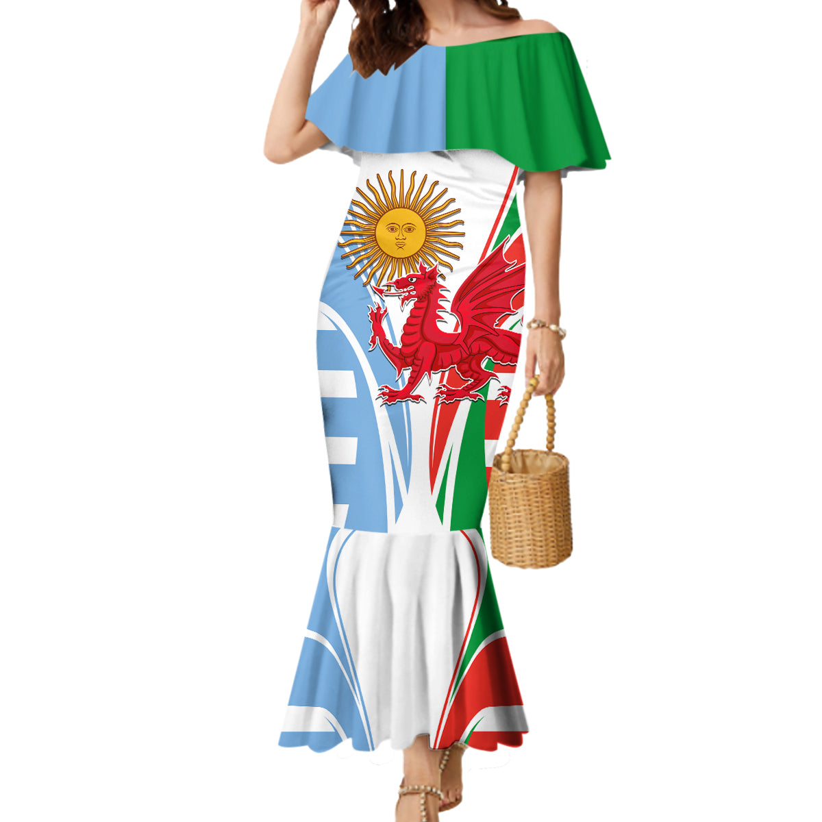 Wales Argentina Rugby Mermaid Dress The Welsh Dragon and Sol De Mayo World Cup 2023 - Wonder Print Shop