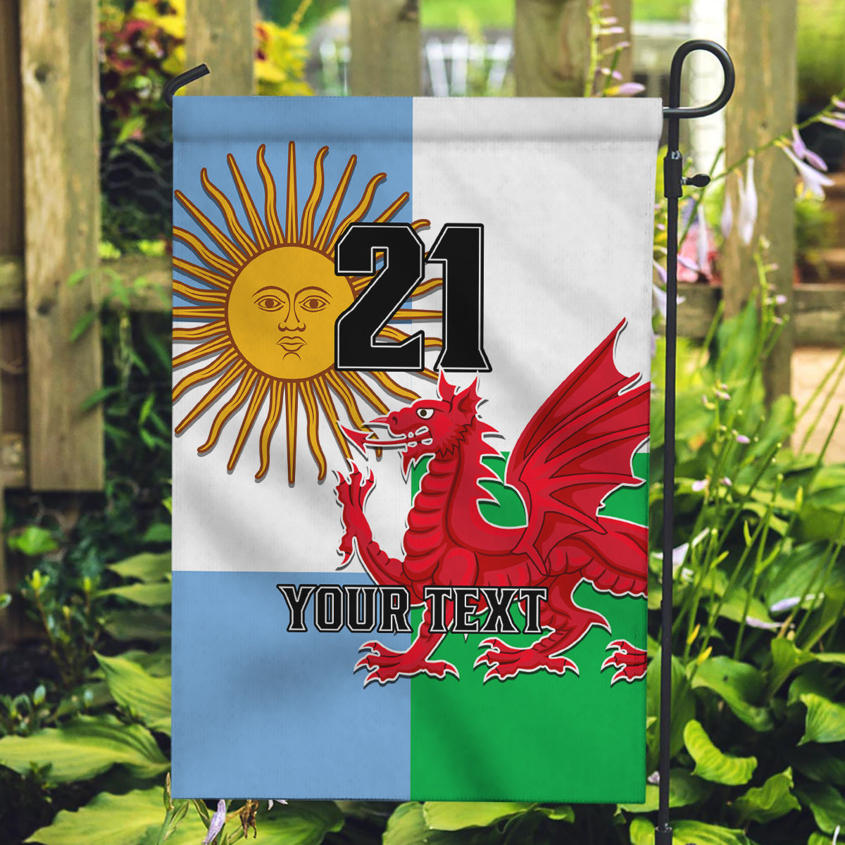 Custom Wales Argentina Rugby Garden Flag The Welsh Dragon and Sol De Mayo World Cup 2023 - Wonder Print Shop