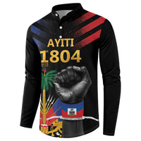 Black button-front sweatshirt front graphic with 'AYITI 1804' and red-blue stripes