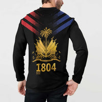 Black button-front sweatshirt back graphic featuring gold palms and '1804' text