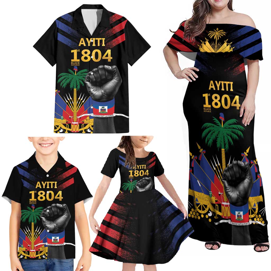 Haiti Independence Day Family Matching Off Shoulder Maxi Dress and Hawaiian Shirt The First Black Republic Since 1804 LT9 - Wonder Print Shop