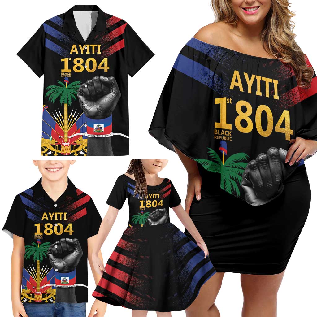 Haiti Independence Day Family Matching Off Shoulder Short Dress and Hawaiian Shirt The First Black Republic Since 1804 LT9 - Wonder Print Shop