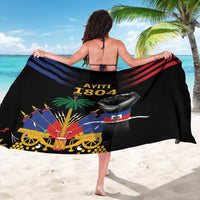 Haiti Independence Day sarong draped bikini view, black with 'AYITI 1804' and Haitian flag
