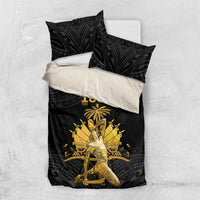 Black duvet with gold Ayiti 1804 print and matching pillowcases