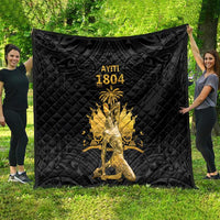 Black quilt with quilted diamonds and gold rider, palm, AVITI 1804 design