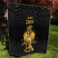 Black quilt with quilted diamonds and gold rider and AVITI 1804 design