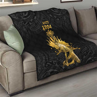 Black quilt throw with quilted diamonds and gold rider artwork, AVITI 1804