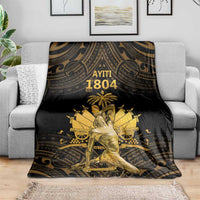 Black and gold Polynesian pattern blanket featuring 'AYITI 1804' and a gold portrait