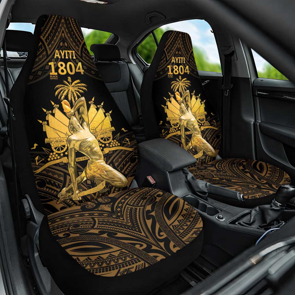 Haitian Negre Marron 1804 Car Seat Cover Gold Polynesian Pattern LT9 - Wonder Print Shop