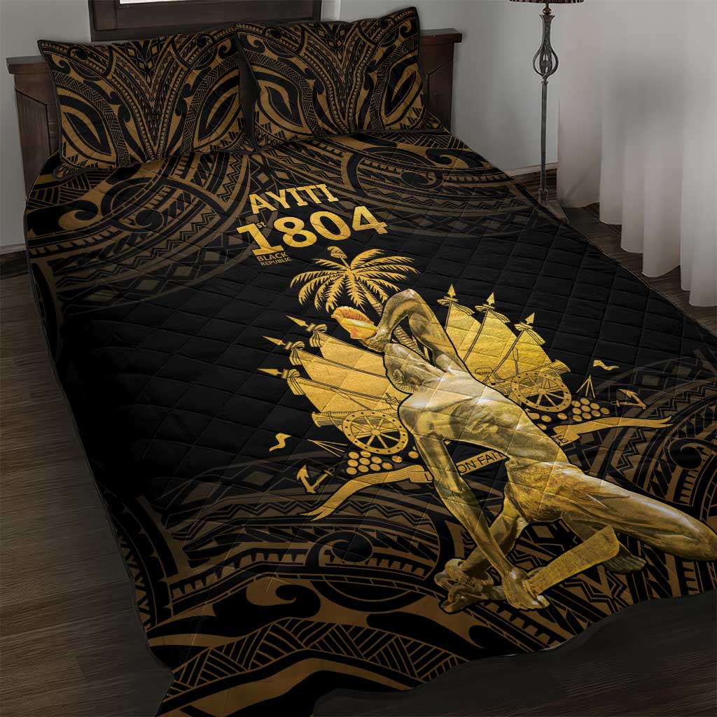 Haitian Negre Marron 1804 Quilt Bed Set Gold Polynesian Pattern - Wonder Print Shop