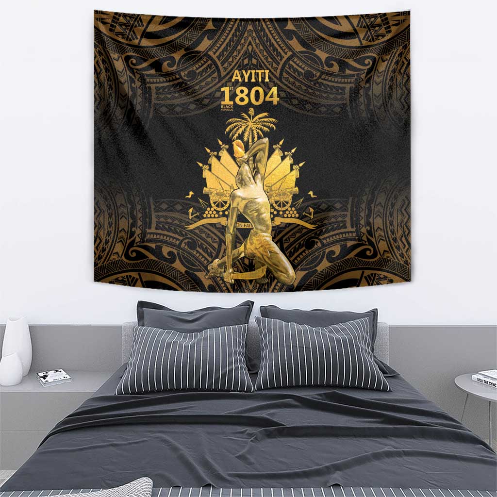 Gold Ayiti 1804 tapestry wall hanging with crowned figure and ornate border pattern