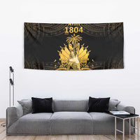 Dark gold Ayiti 1804 tapestry wall hanging with crowned figure and decorative fan motif