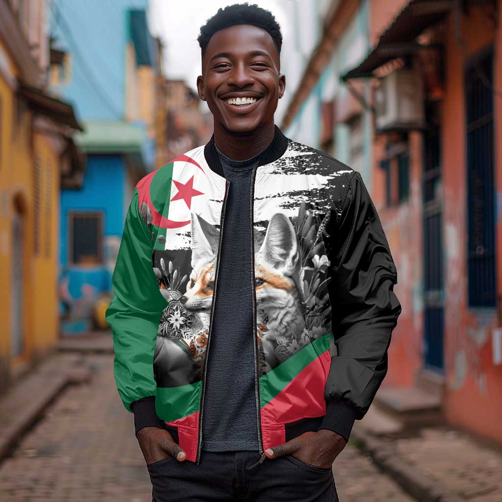 Personalized Algeria Bomber Jacket Algerian Flag With a Fennec Fox - Wonder Print Shop