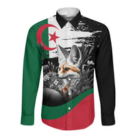 Personalized Algeria Long Sleeve Button Shirt Algerian Flag With a Fennec Fox - Wonder Print Shop