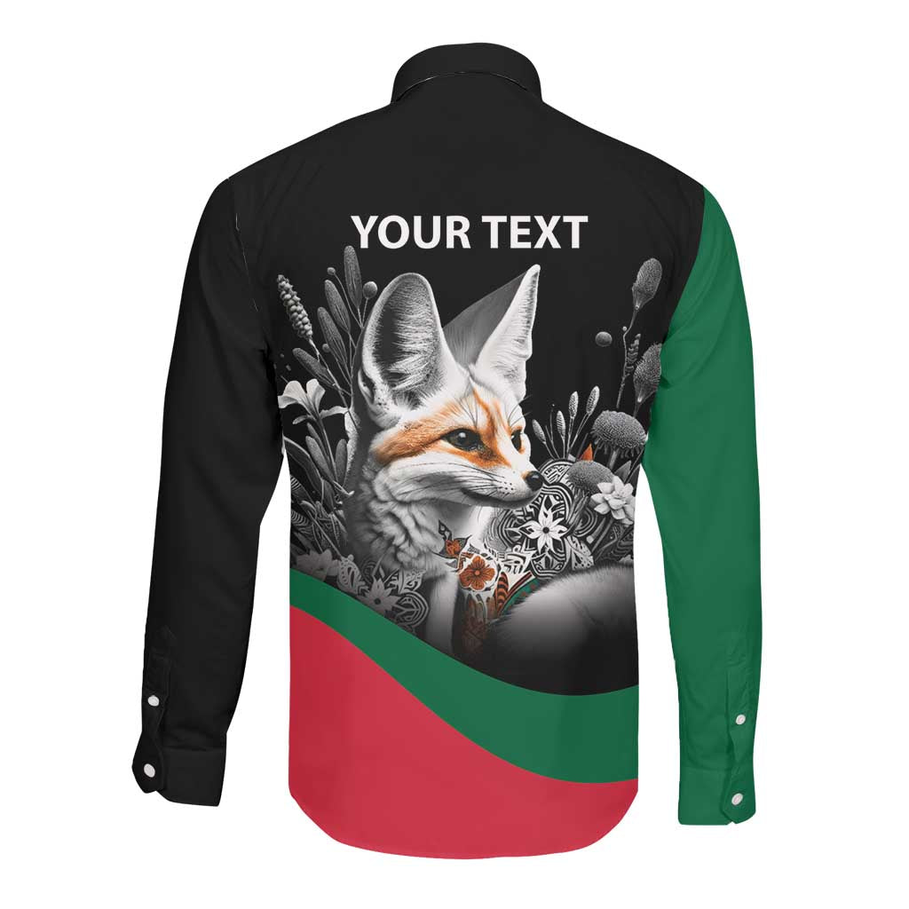 Personalized Algeria Long Sleeve Button Shirt Algerian Flag With a Fennec Fox - Wonder Print Shop
