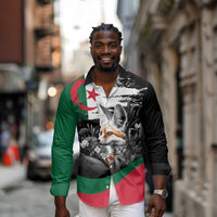 Personalized Algeria Long Sleeve Button Shirt Algerian Flag With a Fennec Fox - Wonder Print Shop