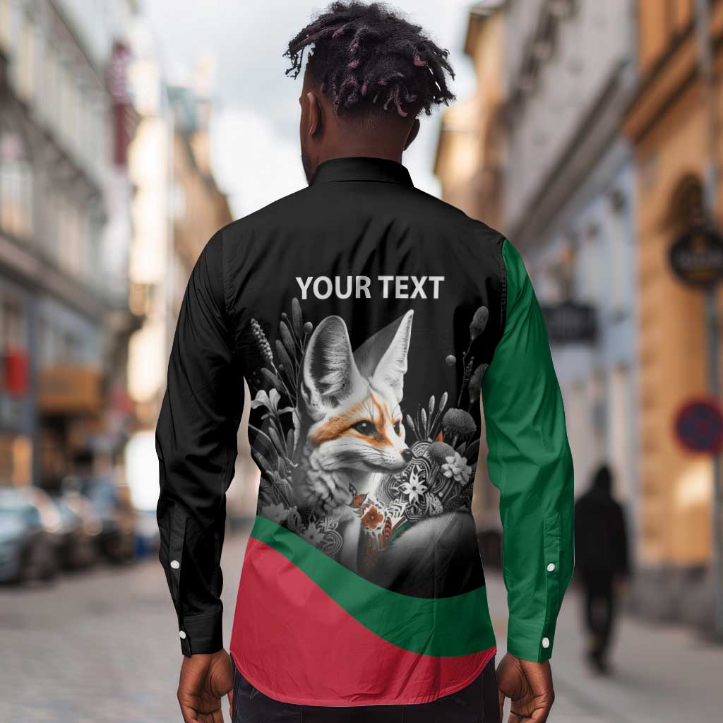 Personalized Algeria Long Sleeve Button Shirt Algerian Flag With a Fennec Fox - Wonder Print Shop
