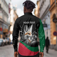 Personalized Algeria Long Sleeve Button Shirt Algerian Flag With a Fennec Fox - Wonder Print Shop