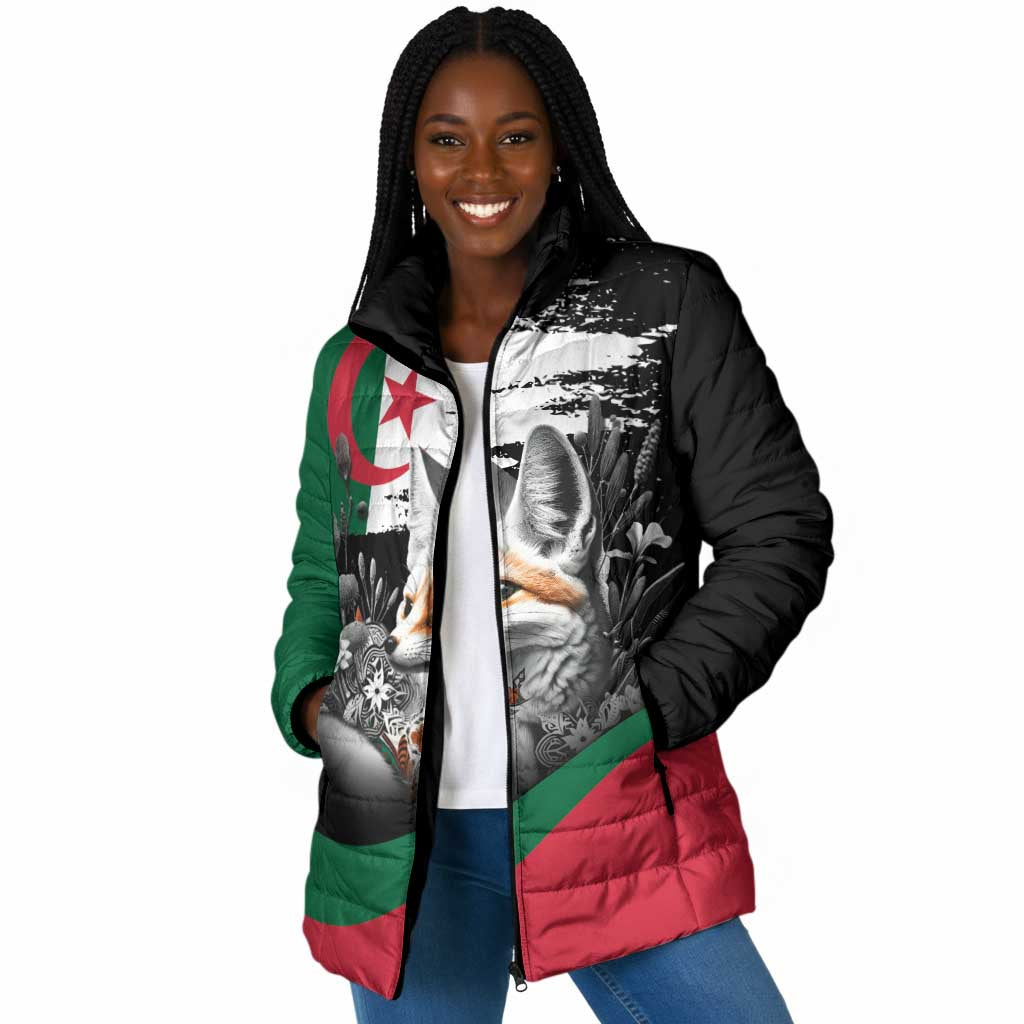 Personalized Algeria Padded Jacket Algerian Flag With a Fennec Fox - Wonder Print Shop