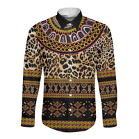 Cameroon Cheetah Toghu Pattern Long Sleeve Button Shirt