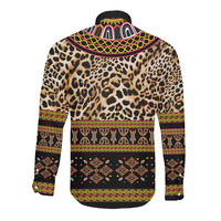 Cameroon Cheetah Toghu Pattern Long Sleeve Button Shirt
